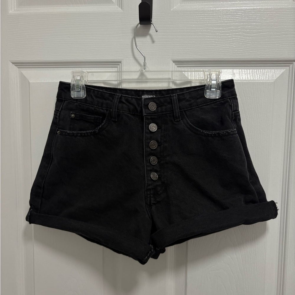 Missguided Black Jean Shorts with Button Detail